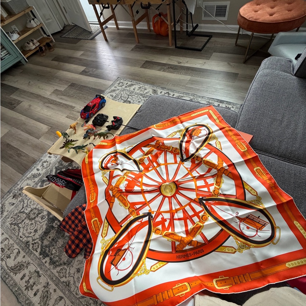 Hermes Orange and White Scarf